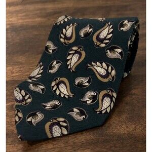 H Halston Mens 58in Silk Necktie Teal Paisley Italian Designer Career Classic